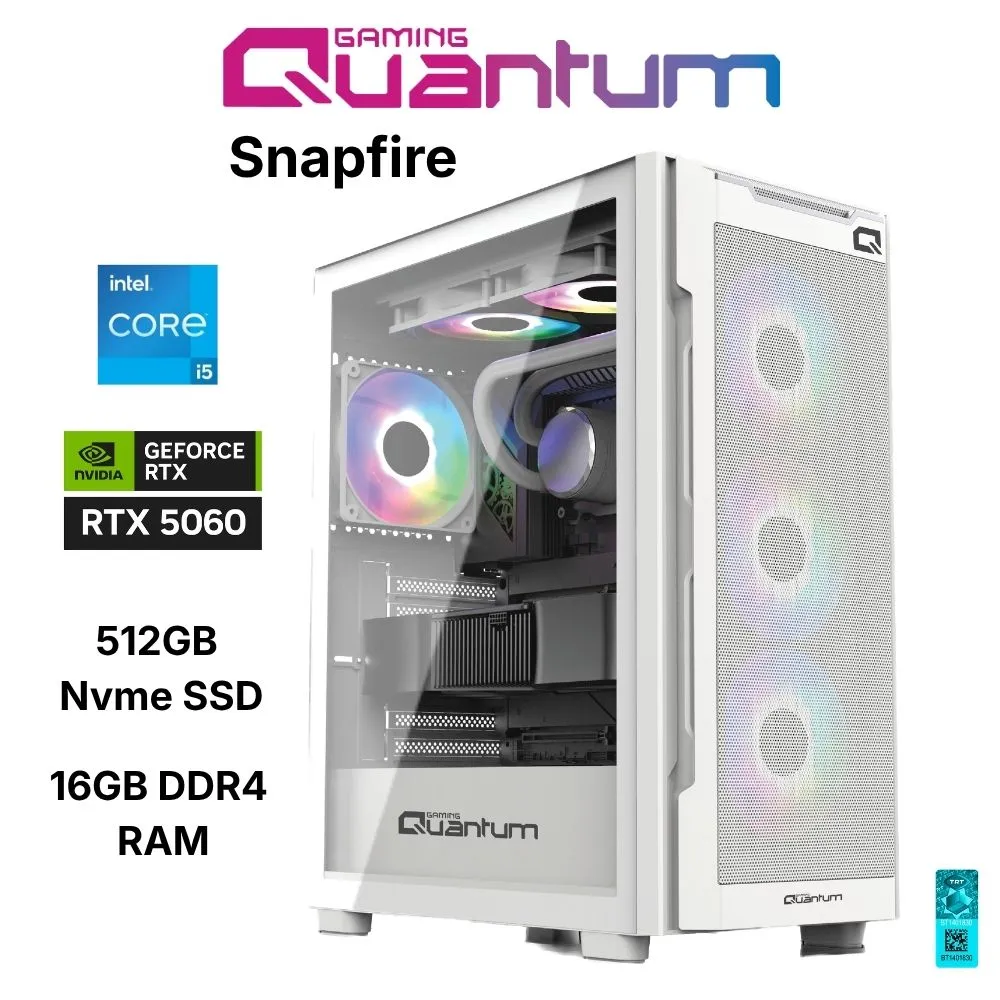 Quantum Gaming SnapFire White Intel i5-14400F 16GB DDR4 512GB NVMe SSD RTX 5060 8GB