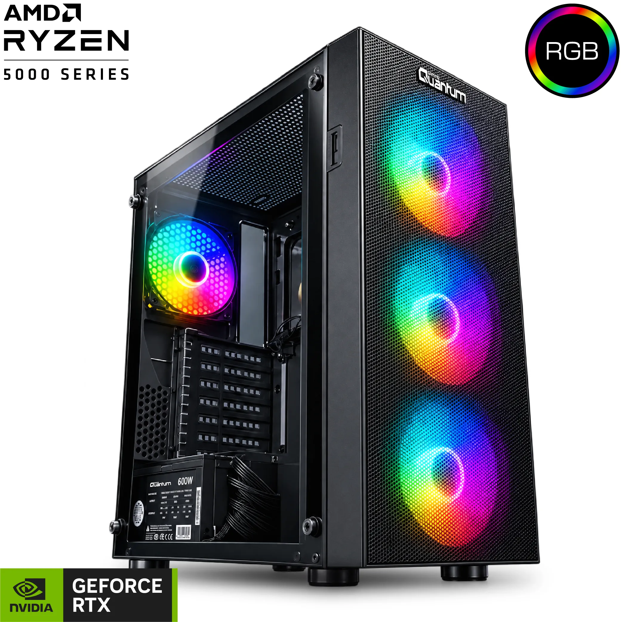 Quantum Gaming Meshuppro EV1816 Ryzen 7 5700X 16GB Ddr4 500GB NVMe MSI RTX5060 8gb Freedos Masaüstü Oyun Bilgisayarı