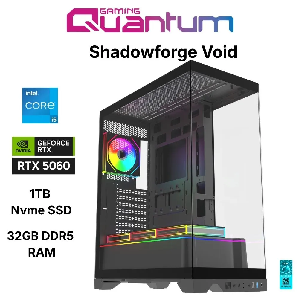 Quantum Gaming Shadowforge Void i5-14400F 32GB DDR5 1TB NVMe RTX5060 8GB Masaüstü Oyun Bilgisayarı