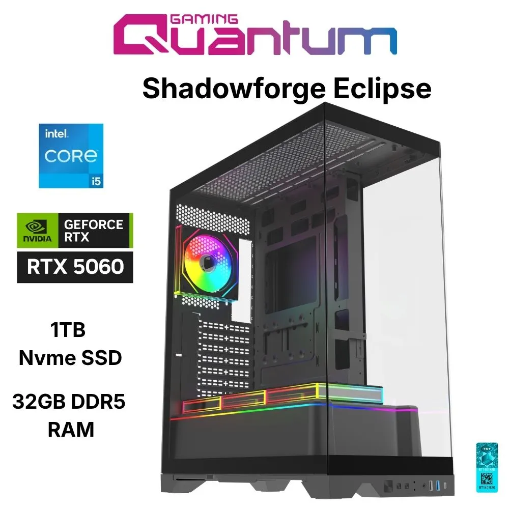 Quantum Gaming Shadowforge Eclipse i5-14400F 32GB DDR5 1TB NVMe RTX5060Ti 16GB Masaüstü Oyun Bilgisayarı
