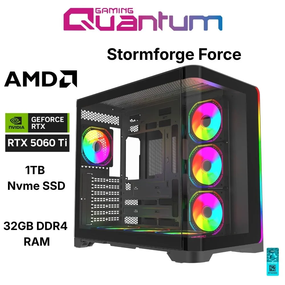 Quantum Gaming Stormforge Force Ryzen 7 5700X 32GB DDR4 1TB NVMe RTX5060Ti 16GB Masaüstü Oyun Bilgisayarı