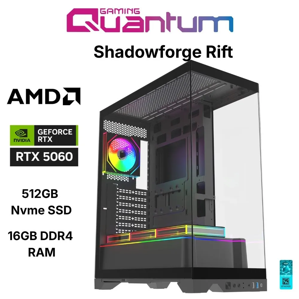 Quantum Gaming Shadowforge Rift Ryzen 7 5700X 16GB DDR4 512GB NVMe RTX5060 8GB Gaming Desktop