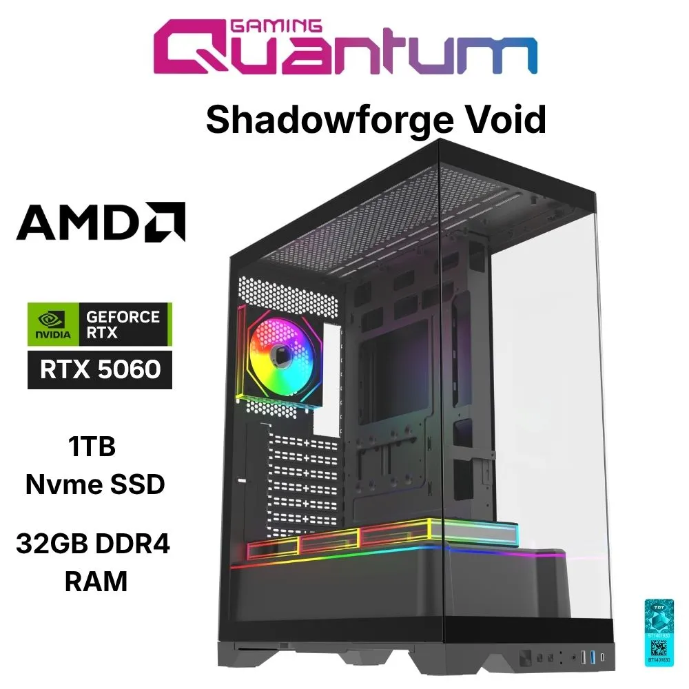 Quantum Gaming Shadowforge Void Ryzen 7 5700X 32GB DDR4 1TB NVMe RTX5060 8GB Masaüstü Oyun Bilgisayarı