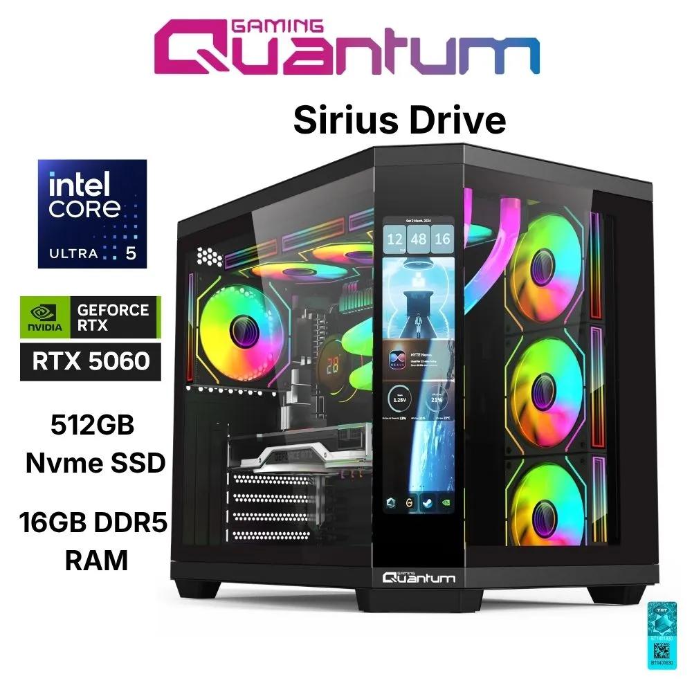 Quantum Gaming Sirius Drive Ultra 5 245KF 16GB DDR5 512GB NVMe RTX5060 8GB Masaüstü Oyuncu Bilgisayarı