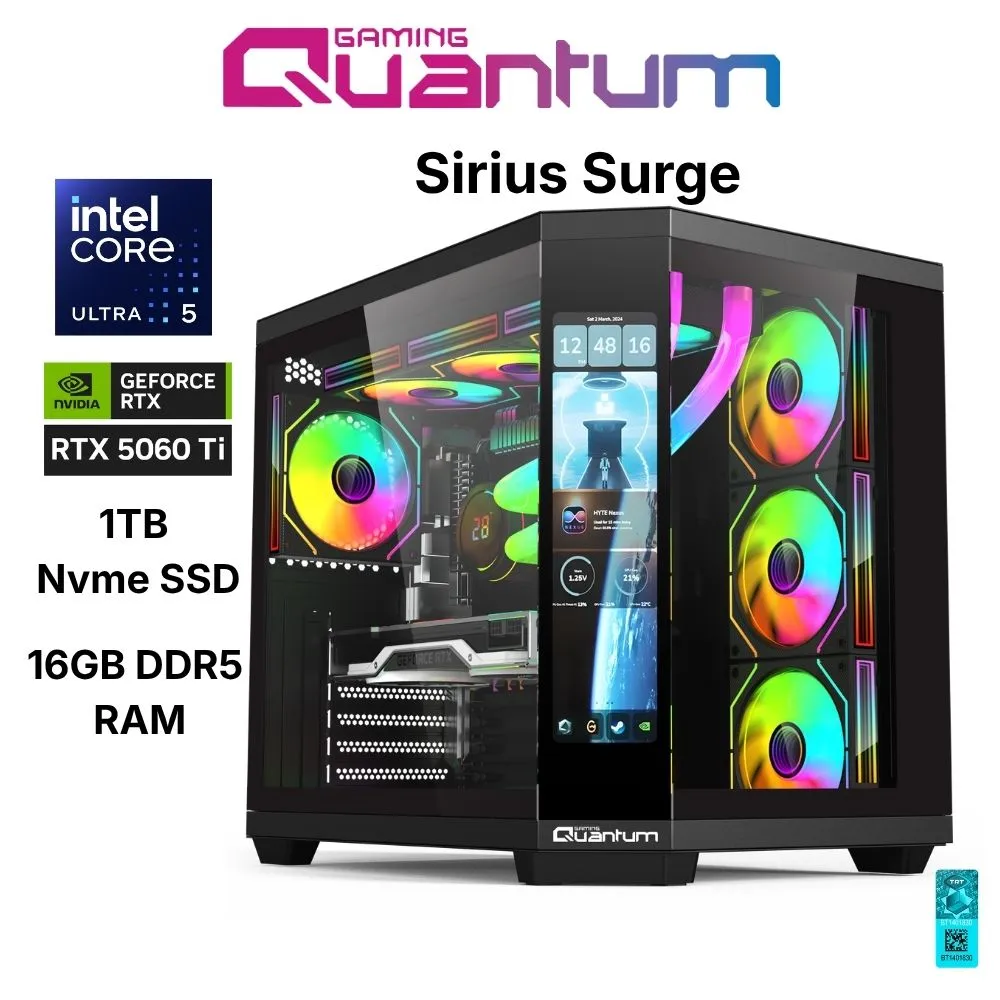 Quantum Gaming Sirius Surge Ultra 5 245KF 16GB DDR5 1TB NVMe RTX5060Ti 16GB Masaüstü Oyun Bilgisayarı