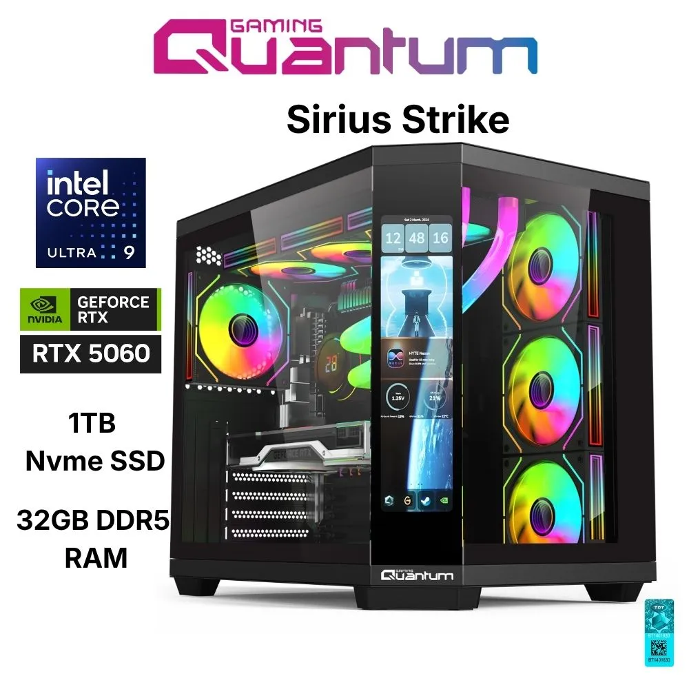 Quantum Gaming Sirius Strike Ultra 9 285K 32GB DDR5 1TB NVMe RTX5060 8GB 240mm Sıvı Soğutmalı Gaming Desktop