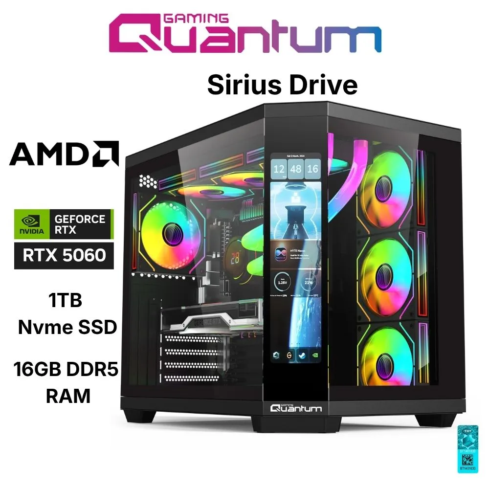 Quantum Gaming Sirius Drive Ryzen 5 7500F 16GB DDR5 1TB NVMe RTX5060 8GB Masaüstü Oyuncu Bilgisayarı