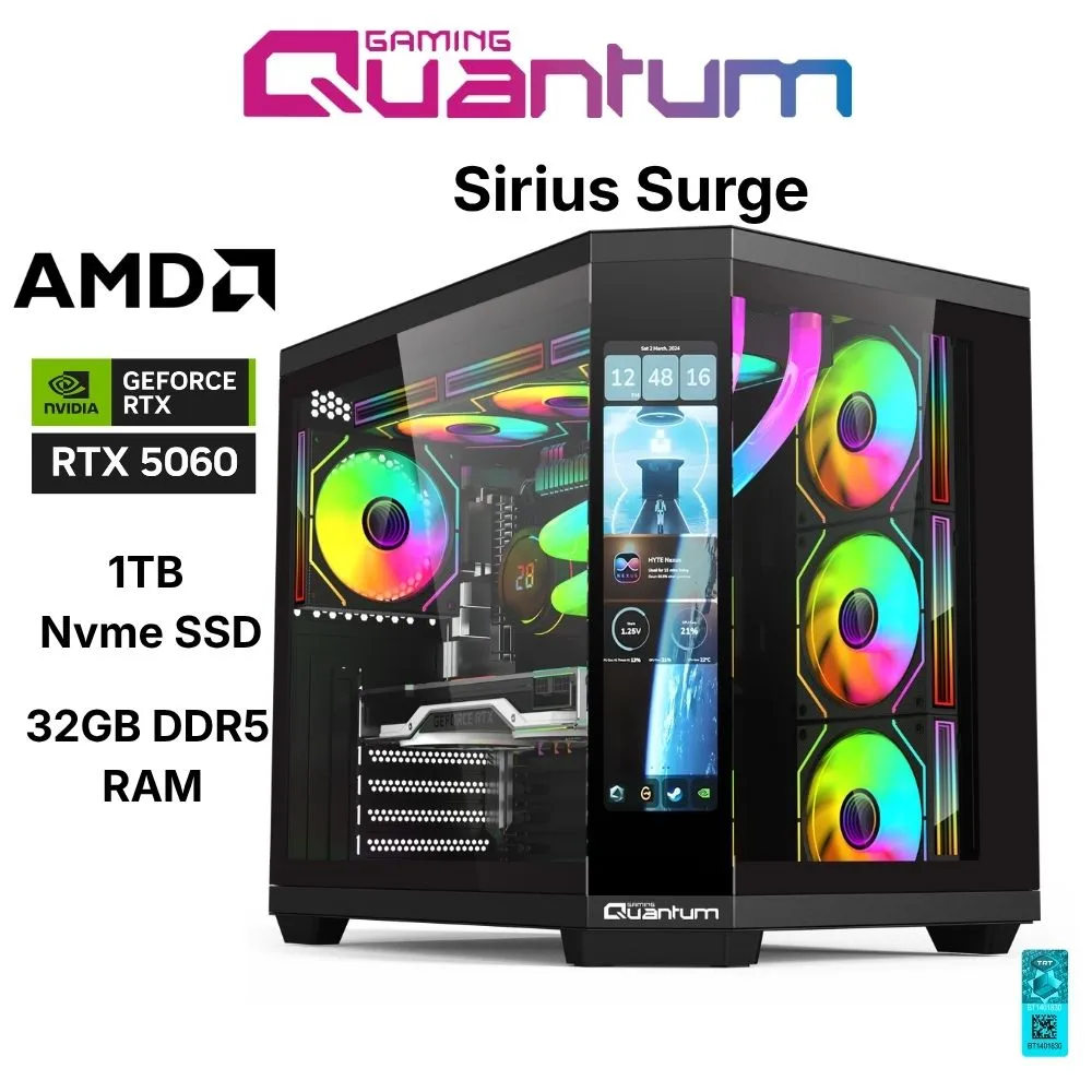Quantum Gaming Sirius Surge Ryzen 5 7500F 32GB DDR5 1TB NVMe RTX5060 8GB Masaüstü Oyun Bilgisayarı