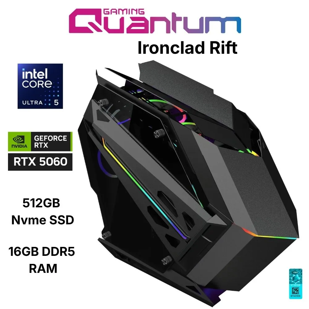 Quantum Gaming Ironclad Rift Ultra 5 245KF 16GB DDR5 512GB NVMe RTX5060 8GB Gaming Desktop