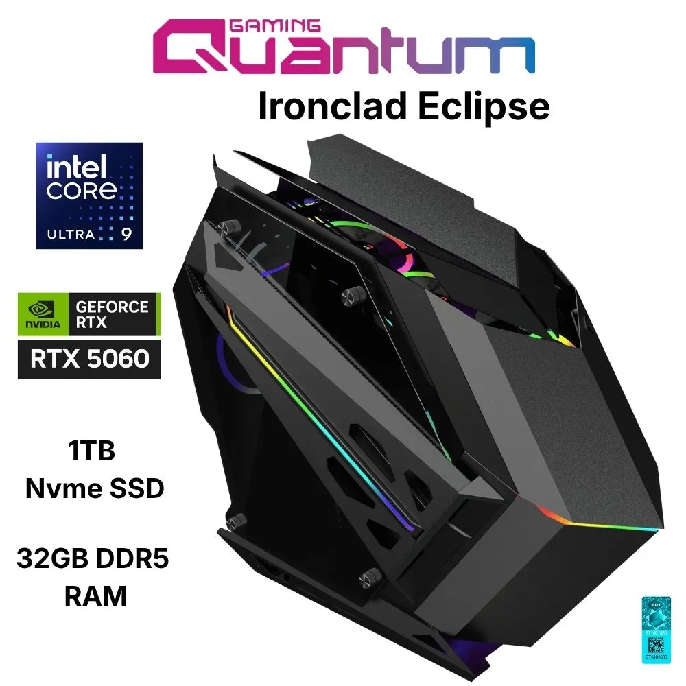 Quantum Gaming Ironclad Eclipse Ultra 9 285K 32GB DDR5 1TB NVMe RTX5060 8GB 240mm Sıvı Soğutmalı Gaming Desktop