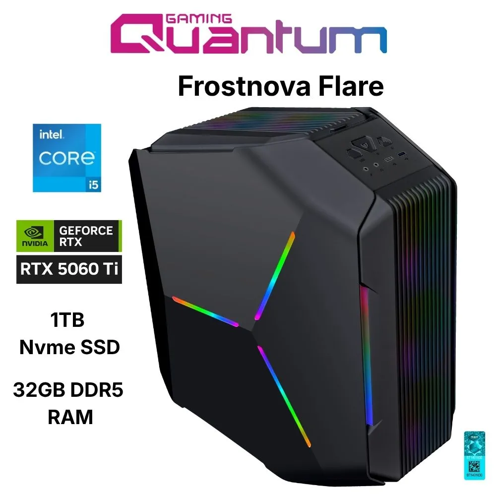 Quantum Gaming Frostnova Flare i5-14400F 32GB DDR5 1TB NVMe RTX5060Ti 16GB Masaüstü Oyun Bilgisayarı