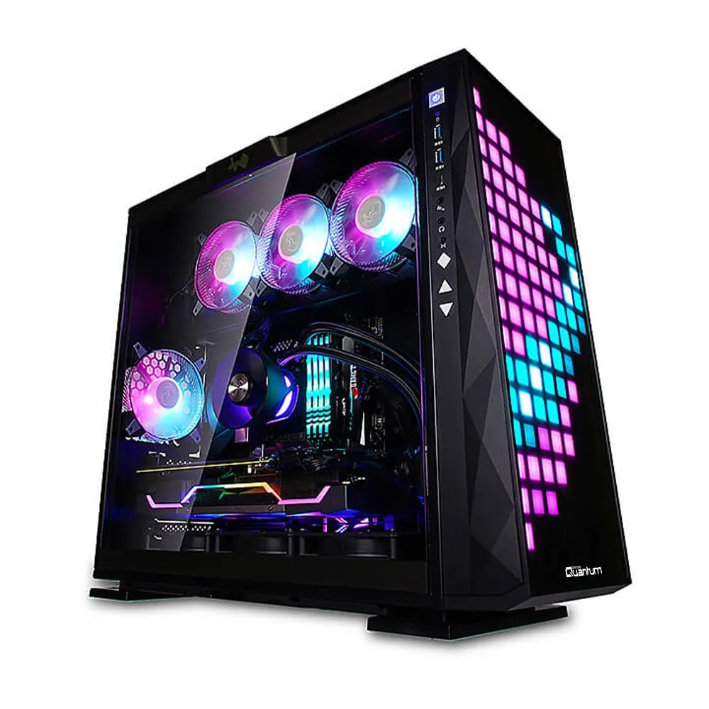 Gaming Kasa Quantum Gaming Vegas 2xUSB3.0 1xType-C Adreslenebilir RGB Ön Panel Siyah Mid Tower Power SECC, Kırılmaz Cam, ABS 12" x 13" E-ATX, ATX, Micro-ATX, Mini-ITX VGA Kartı Uzunluğu: 350 mm görsel 2