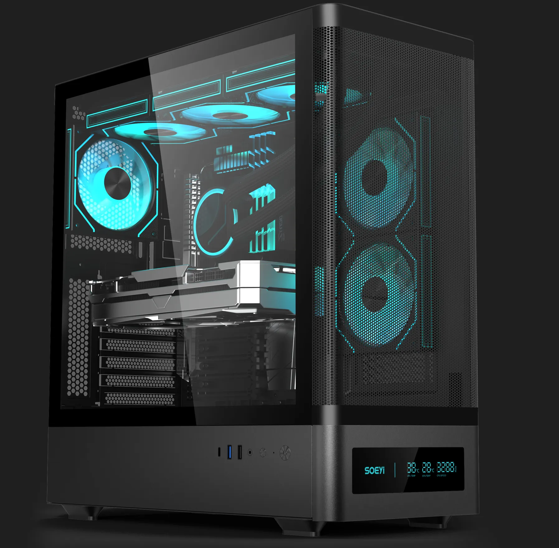 Quantum Hyper QT4500 Type-C+USB3.0+2xUSB1.1 6xARGB Fan Temperli Cam Yan Panel 650W 80+ Bronze PSU