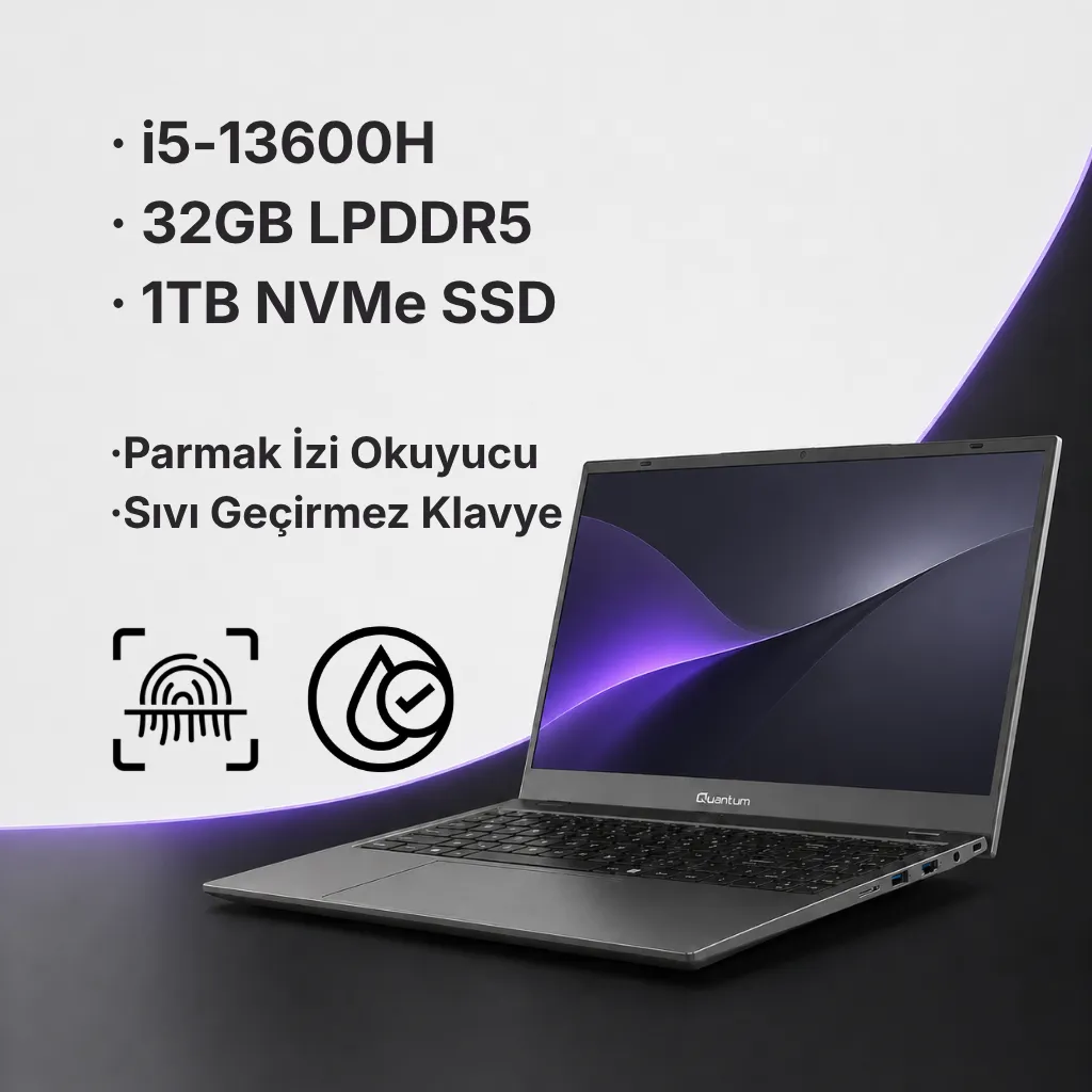 Quantum Prime TM1200-S Intel i5-13600H 32GB LPDDR5 1TB NVMe 15.6 FHD IPS Freedos Notebook QNNTB10B060787 görsel 2